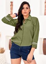 Rinkal Cotton Green Casual Wear Plain Womens Shirt